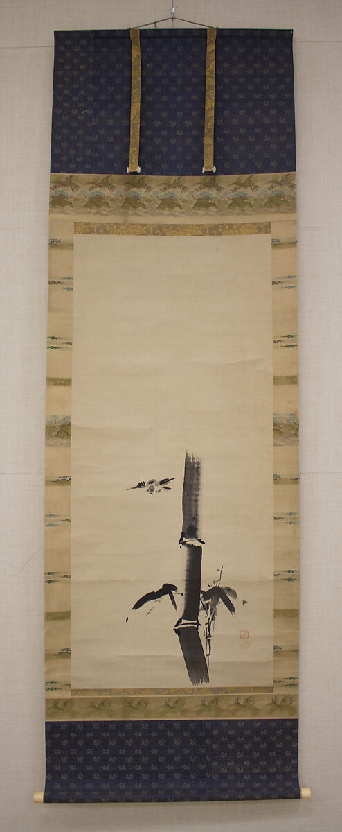 Sparrow and Bamboo, Attributed to Kano Tan'yū (Japanese, 1602–1674), Hanging scroll; ink on paper, Japan