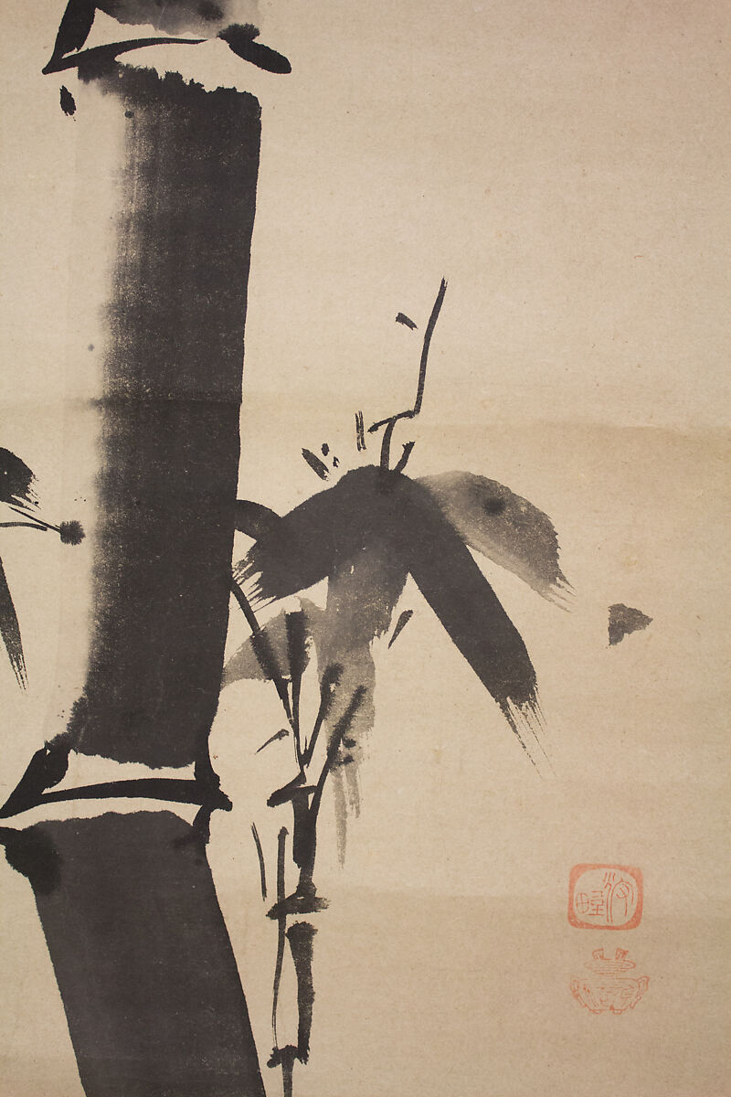 Sparrow and Bamboo, Attributed to Kano Tan'yū (Japanese, 1602–1674), Hanging scroll; ink on paper, Japan