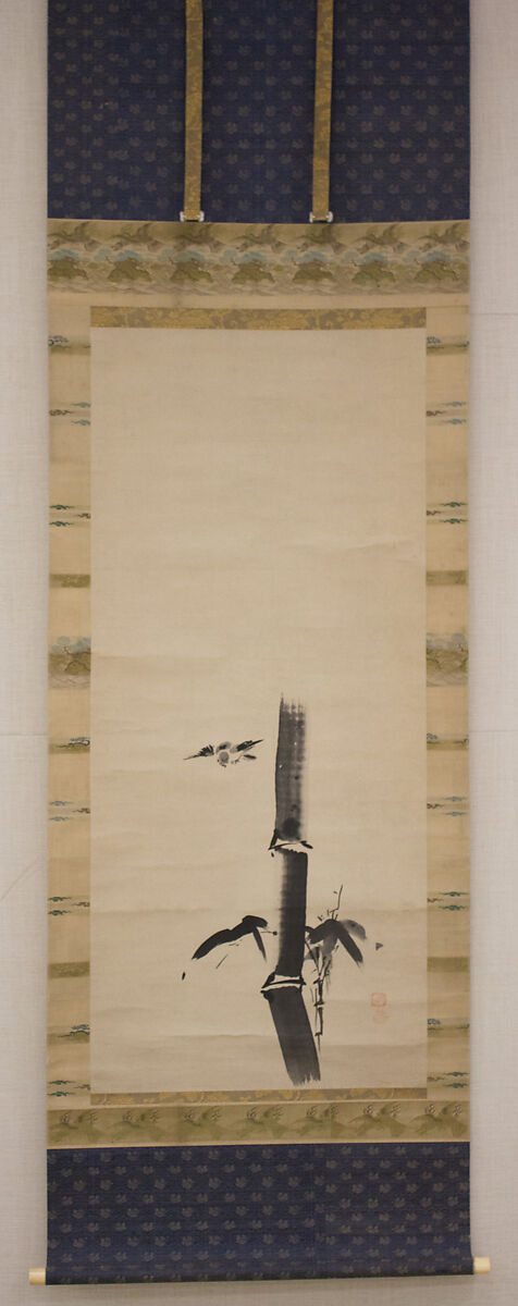 Sparrow and Bamboo, Attributed to Kano Tan'yū (Japanese, 1602–1674), Hanging scroll; ink on paper, Japan