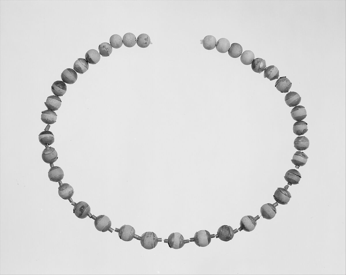 Globular Beads with Caps, Strung as a Necklace, Faience, gold
Gold