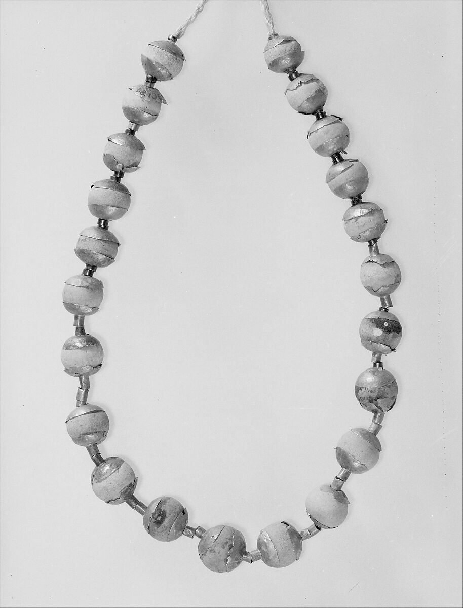 Globular Beads with Caps, Strung as a Necklace, Faience, gold
Gold