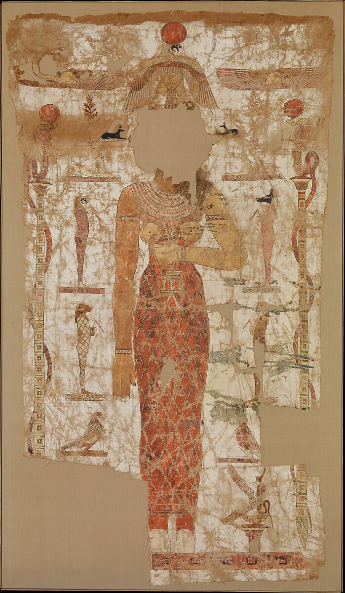 Shroud of a woman with bent-arm posture, Linen, tempera paint 