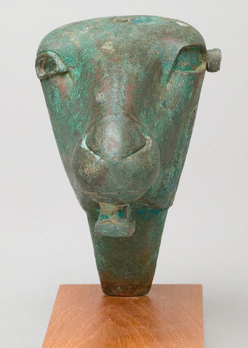 Ram head made for attachment to a barque, Leaded bronze, precious metal leaf, copper alloy inlay in eye rims