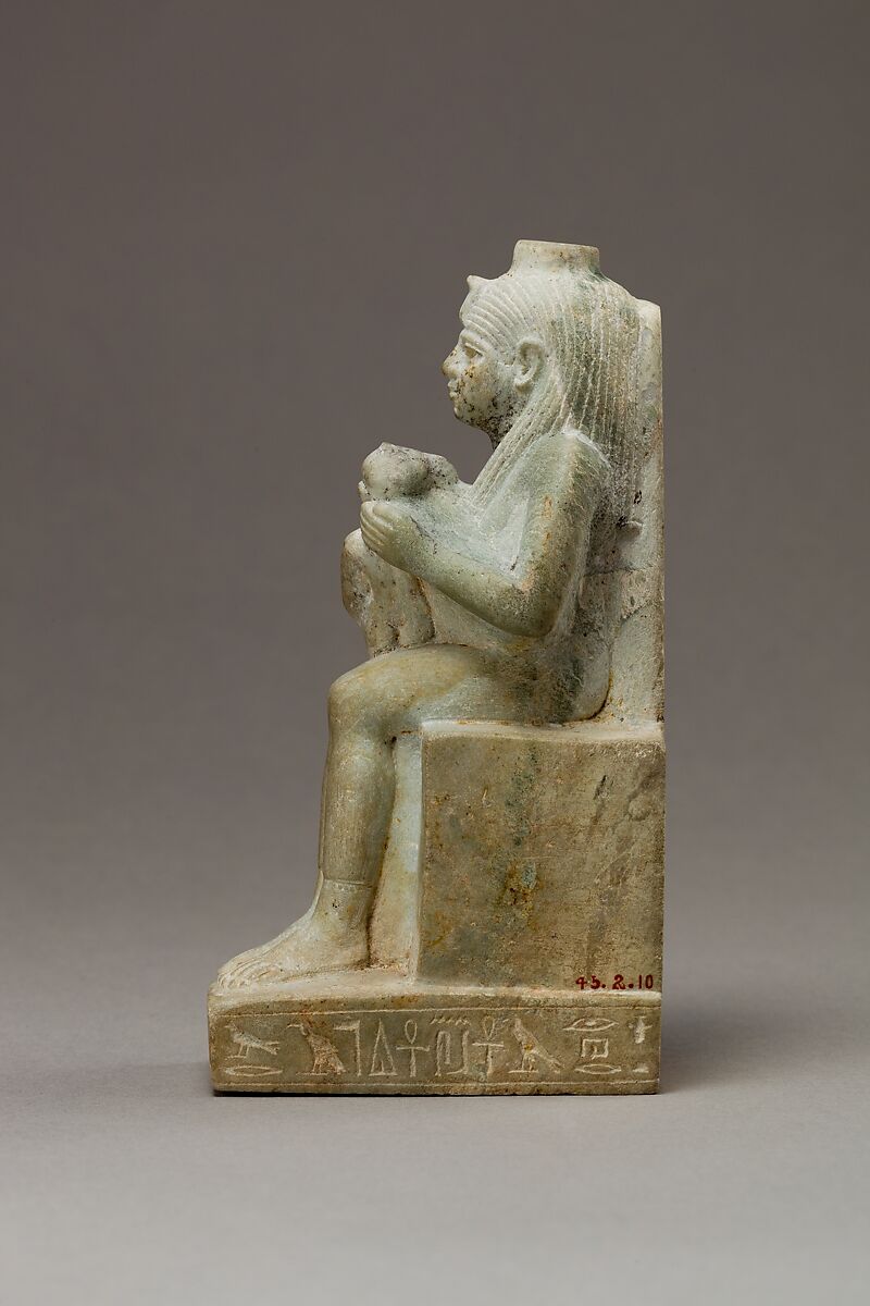 Statuette of Isis with the infant Horus, dedicated by Ankhhor, son of Perekhbanebdjedet and Heretib, Anhydrite