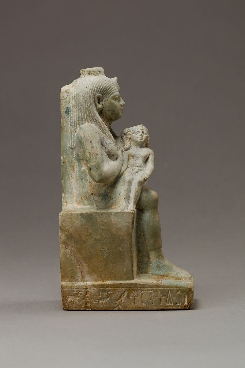 Statuette of Isis with the infant Horus, dedicated by Ankhhor, son of Perekhbanebdjedet and Heretib, Anhydrite
