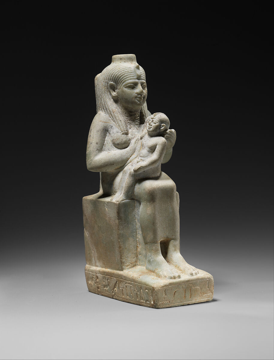 Statuette of Isis with the infant Horus, dedicated by Ankhhor, son of Perekhbanebdjedet and Heretib, Anhydrite