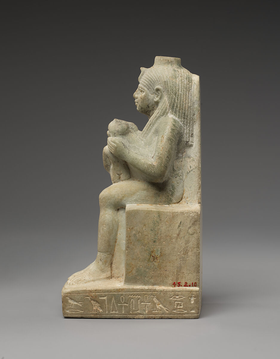 Statuette of Isis with the infant Horus, dedicated by Ankhhor, son of Perekhbanebdjedet and Heretib, Anhydrite