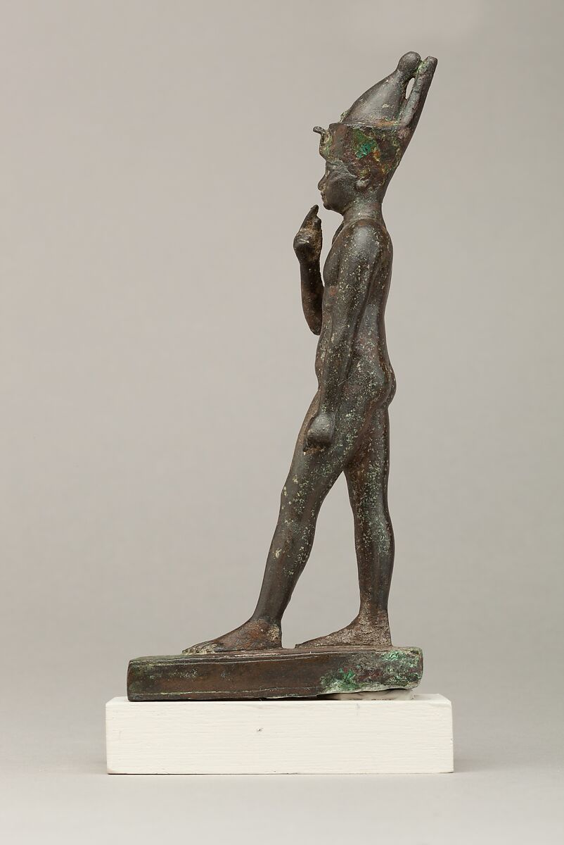 Harpokrates, Cupreous metal, precious metal inlay