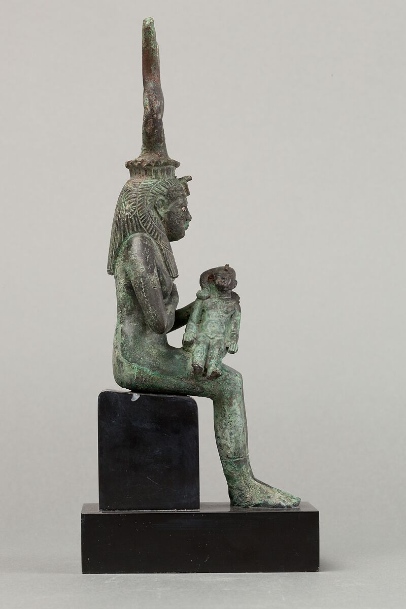 Isis and Horus, Cupreous metal, precious metal inlay