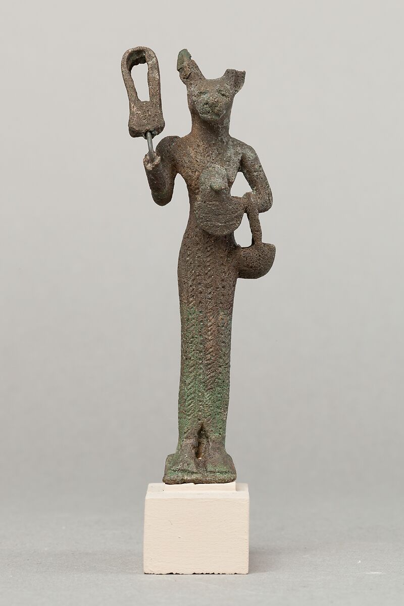 Bastet holding sistrum, Cupreous metal 