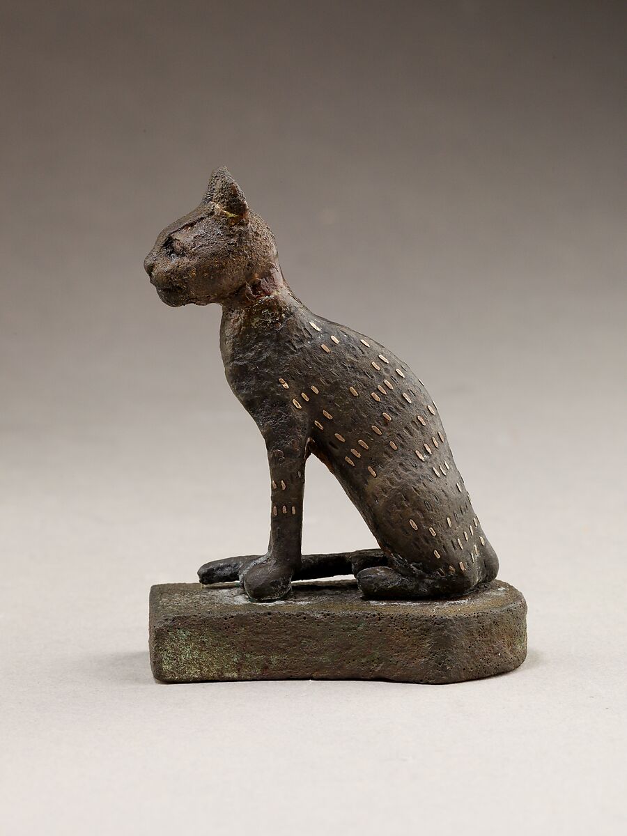 Cat, Cupreous metal, precious metal inlay