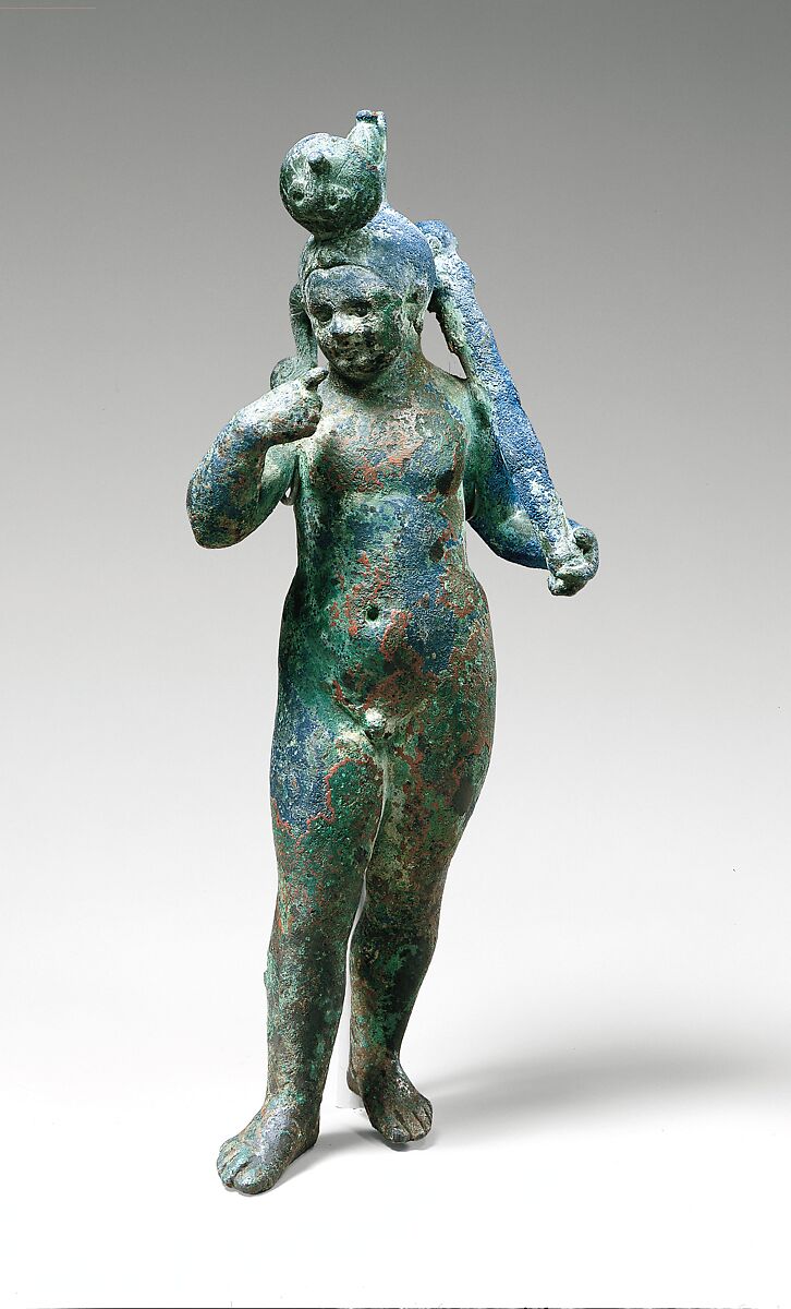 Harpokrates in an Egyptianizing Crown and holding the club of Herakles, Bronze 