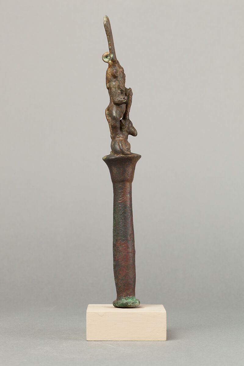 Papyrus pillar surmounted by Bes with an antelope, Cupreous metal