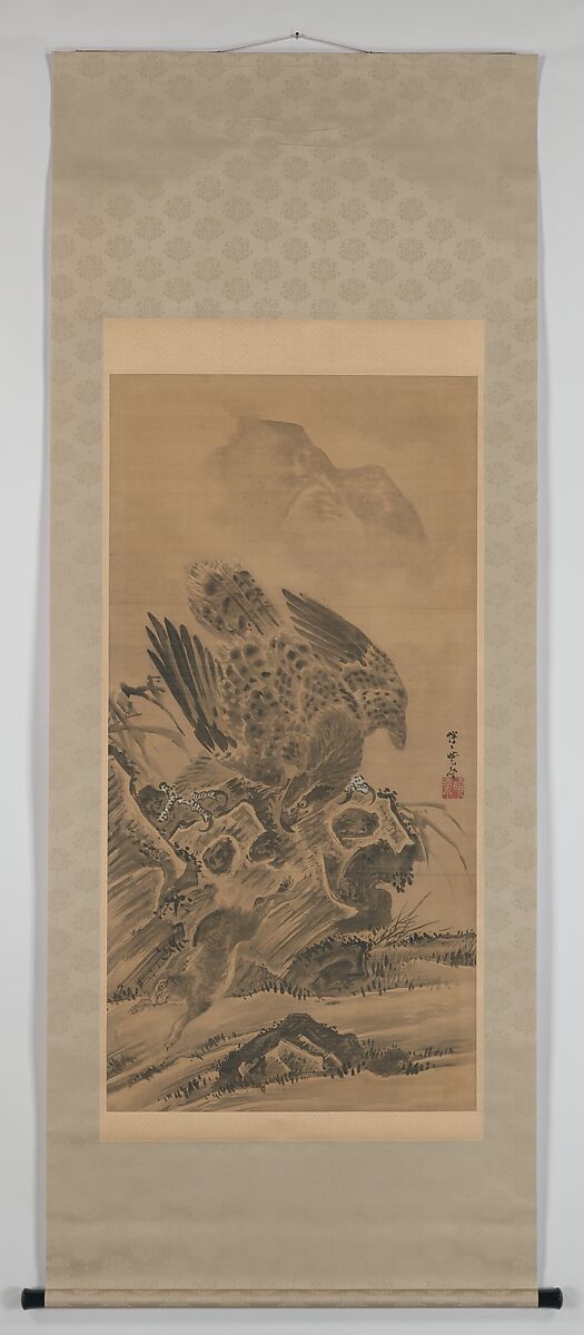 Eagle Pursuing Rabbit, Kawanabe Kyōsai 河鍋暁斎 (Japanese, 1831–1889), Hanging scroll; ink and color on paper, Japan