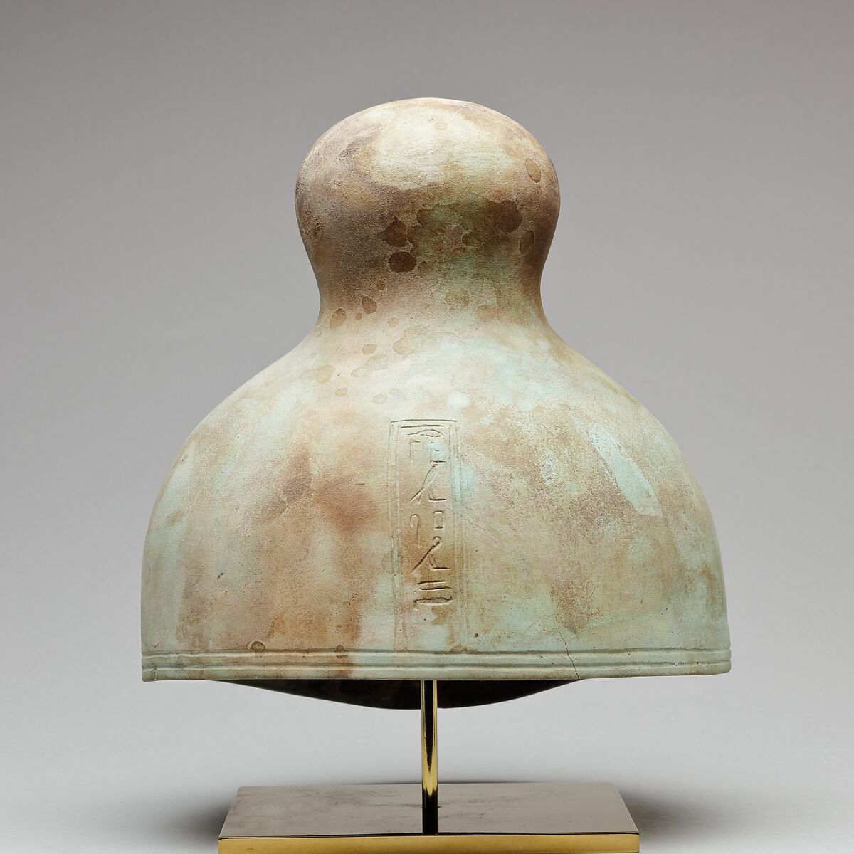 Ceremonial helmet? / funerary crown? inscribed for the Osiris Hor-Psamtik, Faience 