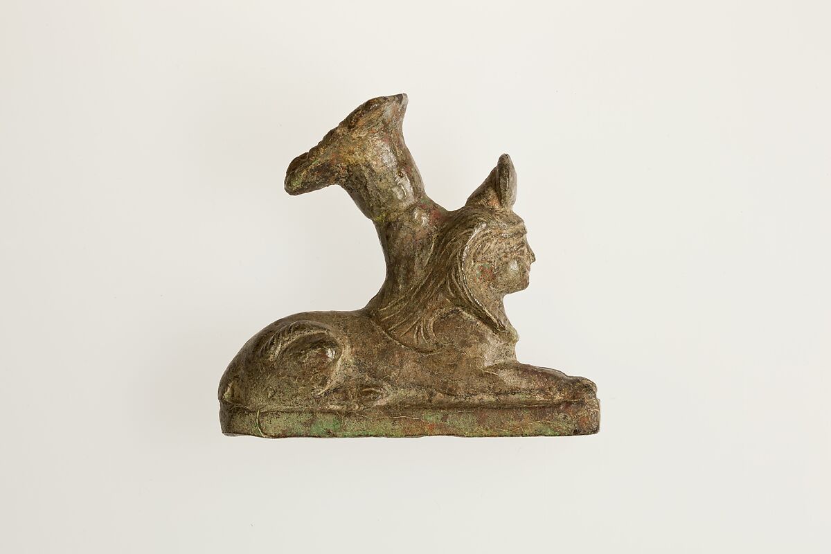 Sphinx-shaped foot of vessel, Copper alloy