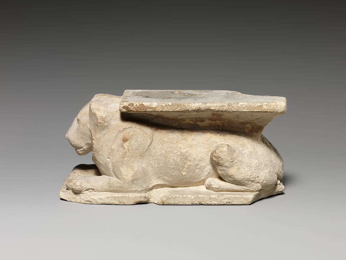 Model of a temple door bolt with recumbent lion, Limestone 