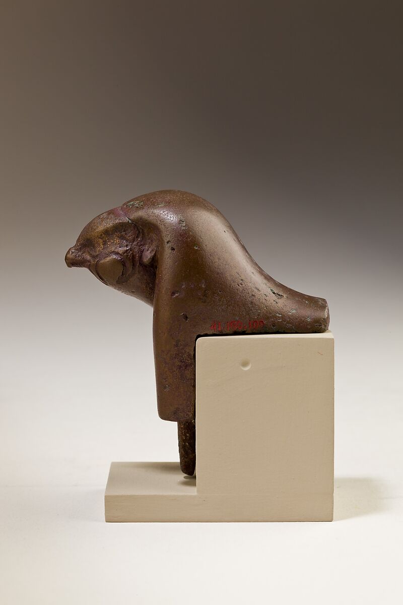 Falcon head, fitting from furniture or shrine, Cupreous metal