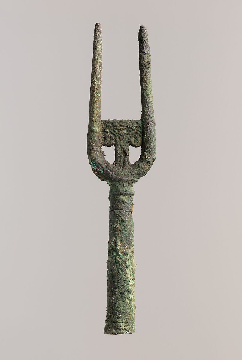 Foot end of staff, Bronze  or copper alloy