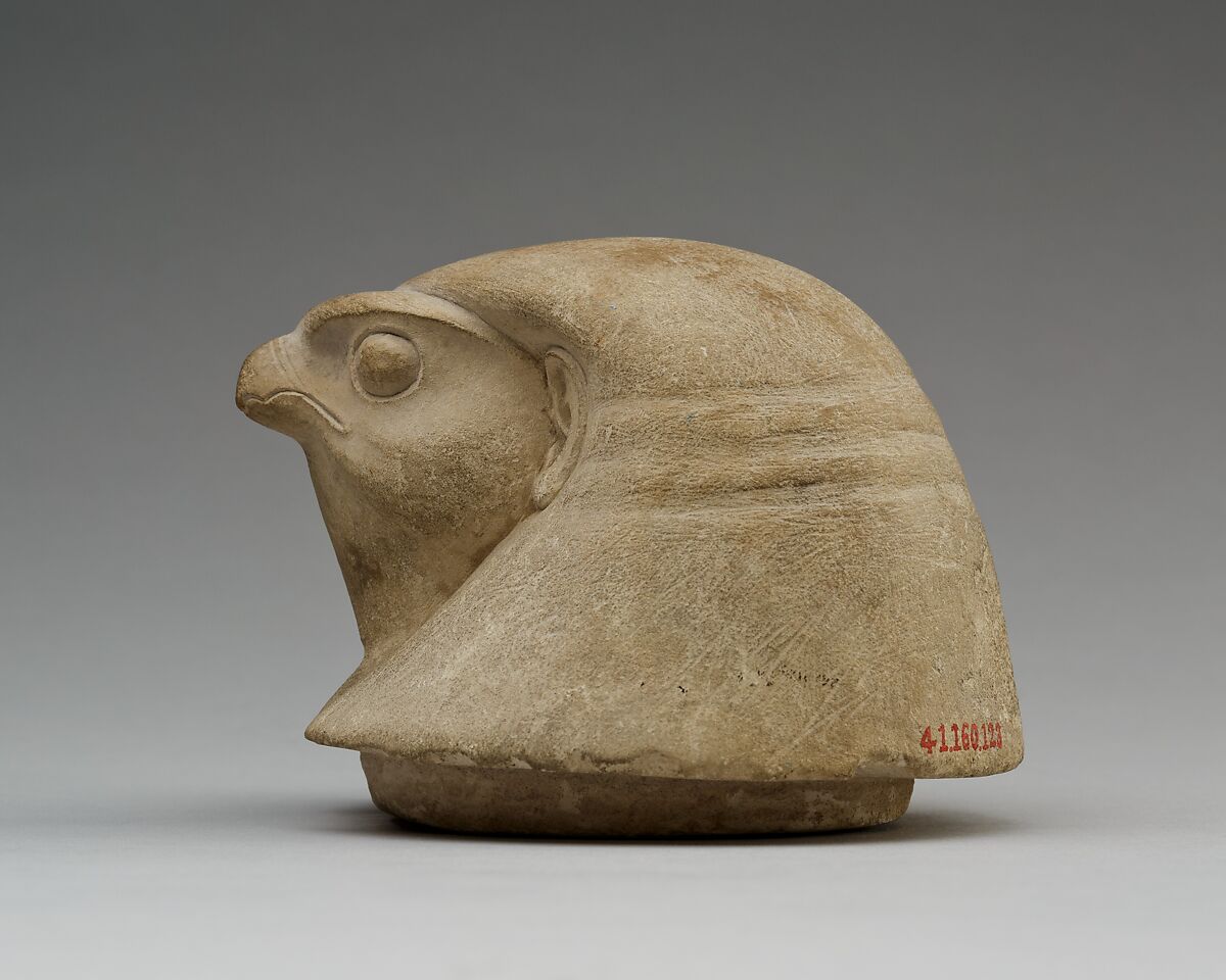 Canopic jar lid with falcon head (Qebehsenuef), Limestone
