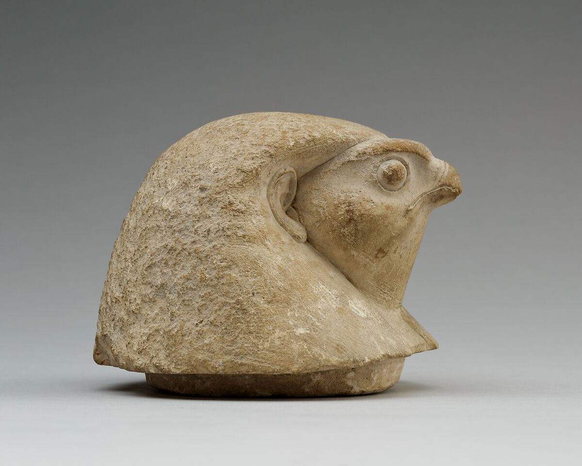 Canopic jar lid with falcon head (Qebehsenuef), Limestone
