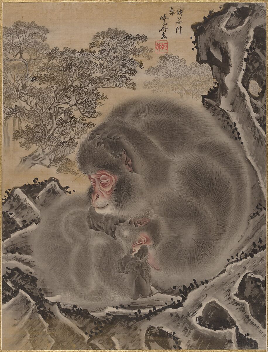 Monkeys, Kawanabe Kyōsai 河鍋暁斎 (Japanese, 1831–1889), Album leaf; ink and color on silk, Japan 