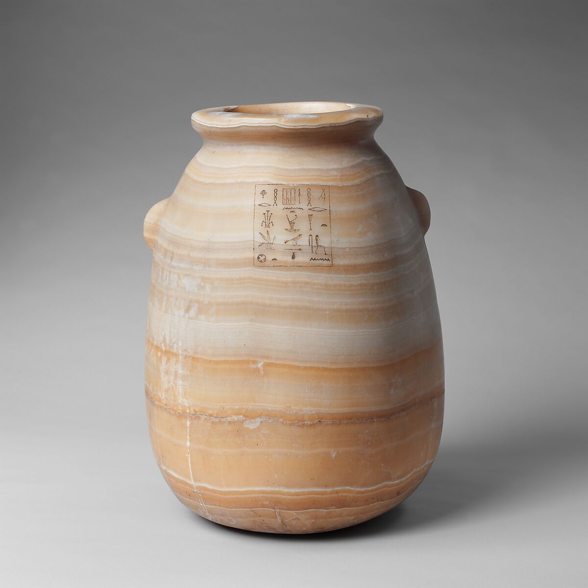 Pharmaceutical jar, Travertine (Egyptian alabaster) 