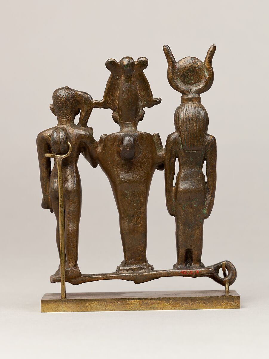 Triad of Osiris, Isis, and Horus, Cupreous metal