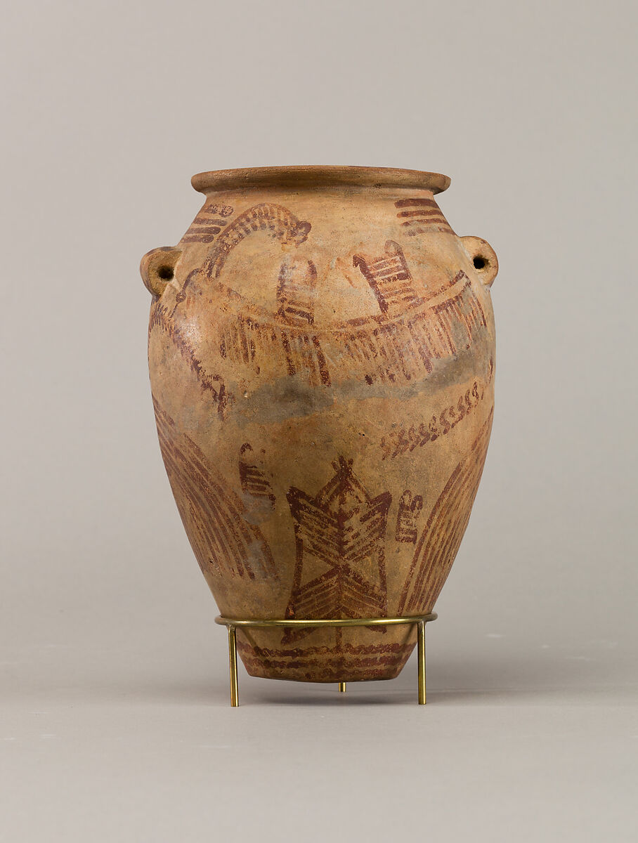 Decorated ware jar illustrating boats, Pottery, paint