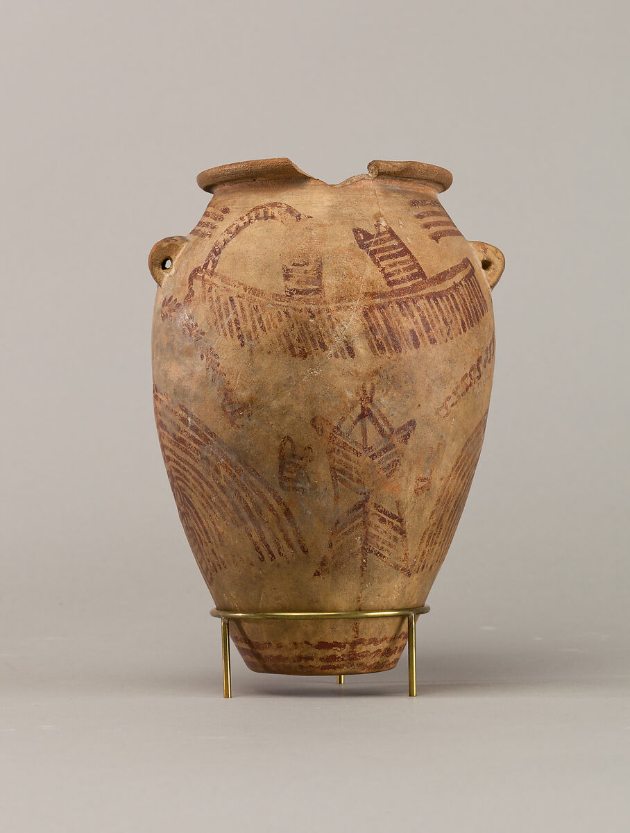 Decorated ware jar illustrating boats, Pottery, paint