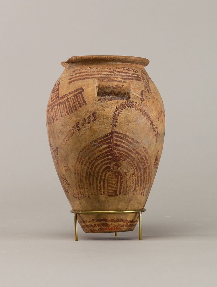 Decorated ware jar illustrating boats, Pottery, paint