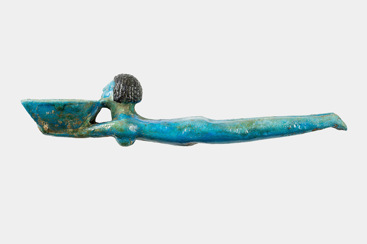Cosmetic Spoon in the Form of a Swimming Girl, Faience 