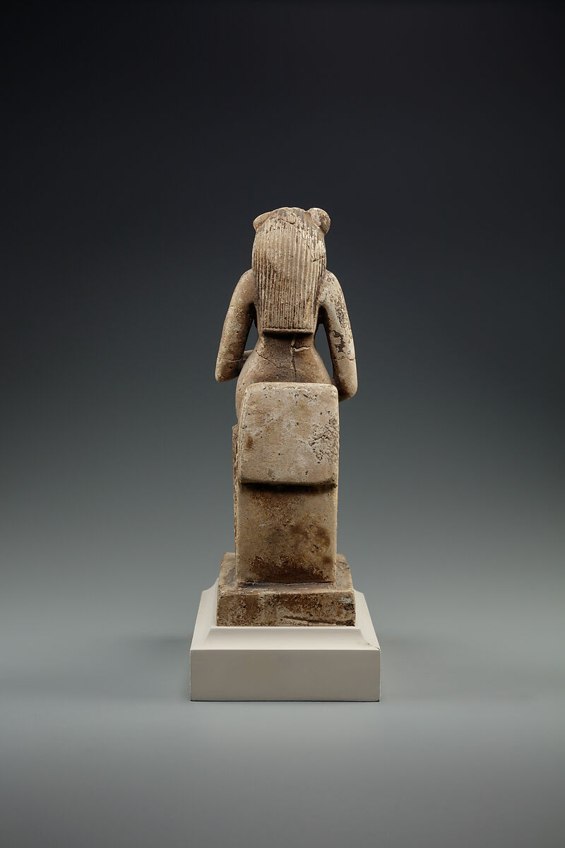 Bastet on a throne decorated with the decans, Faience