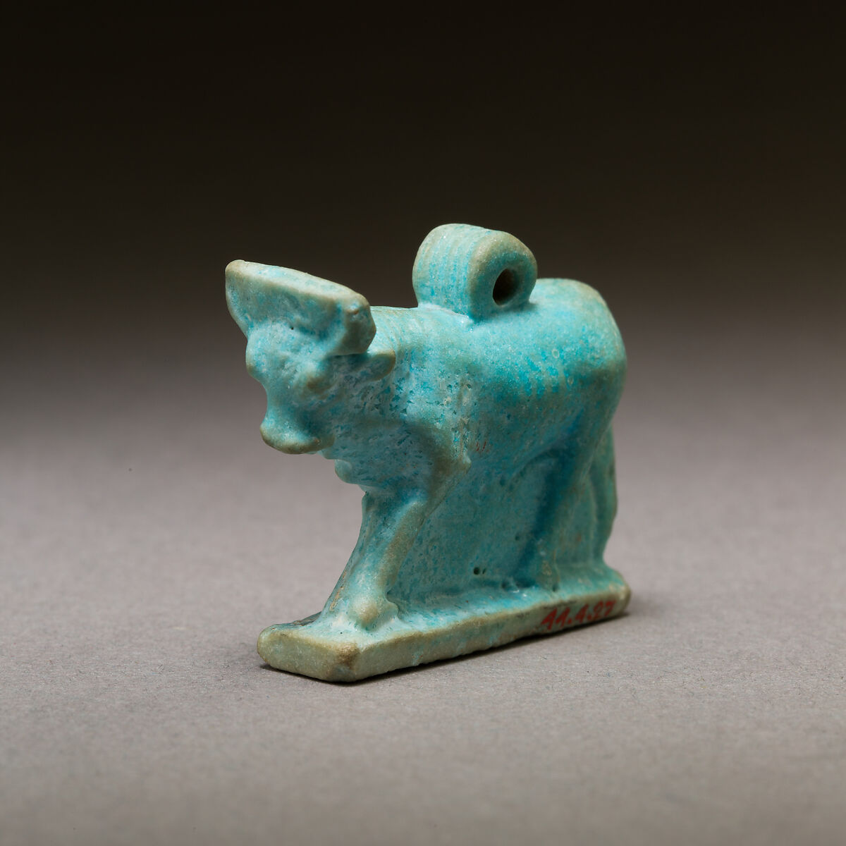 Bull amulet, Pale blue faience
