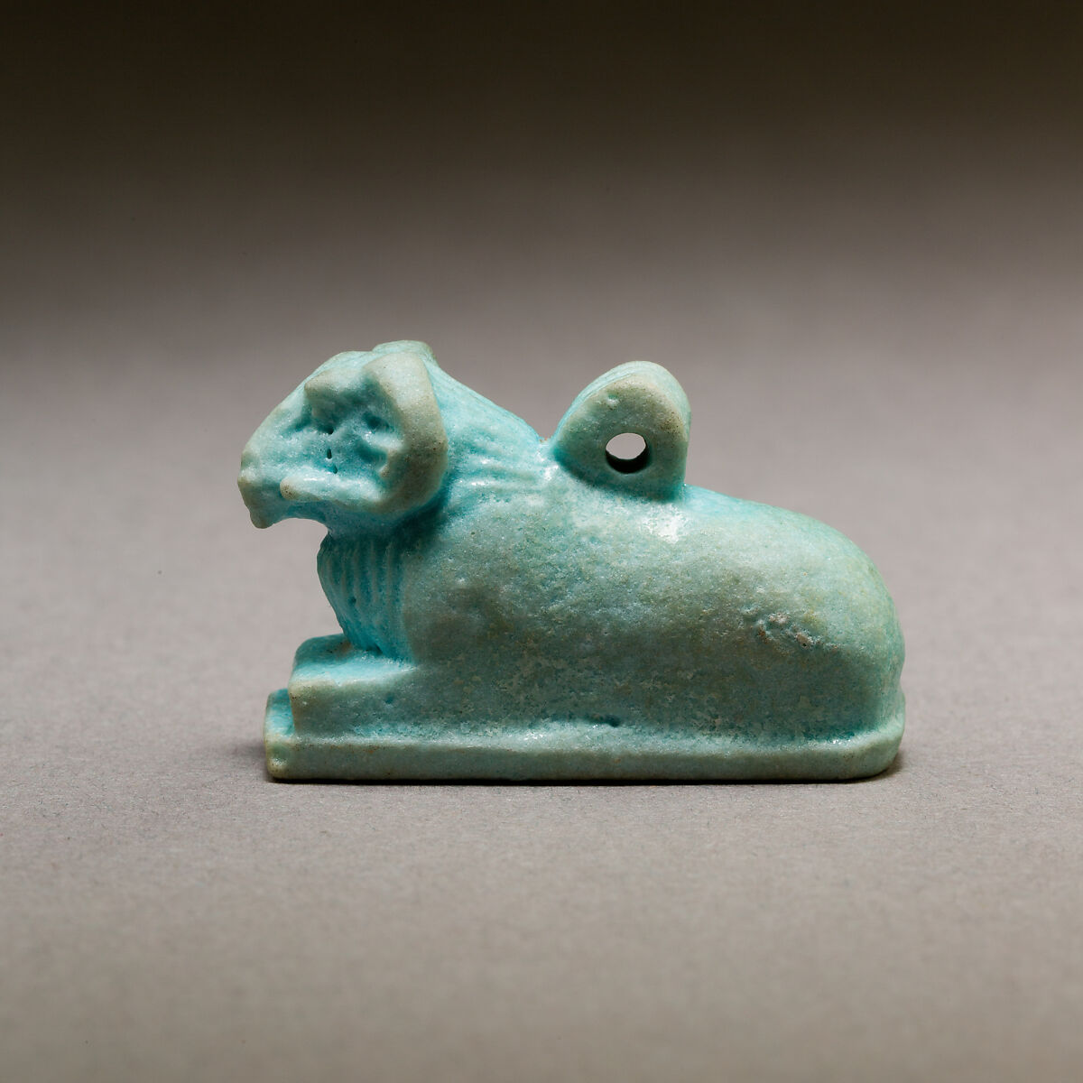 Ram amulet, Pale blue faience