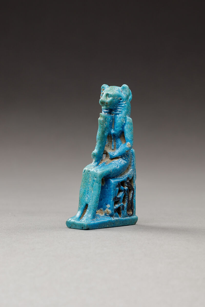 Bastet amulet, Faience