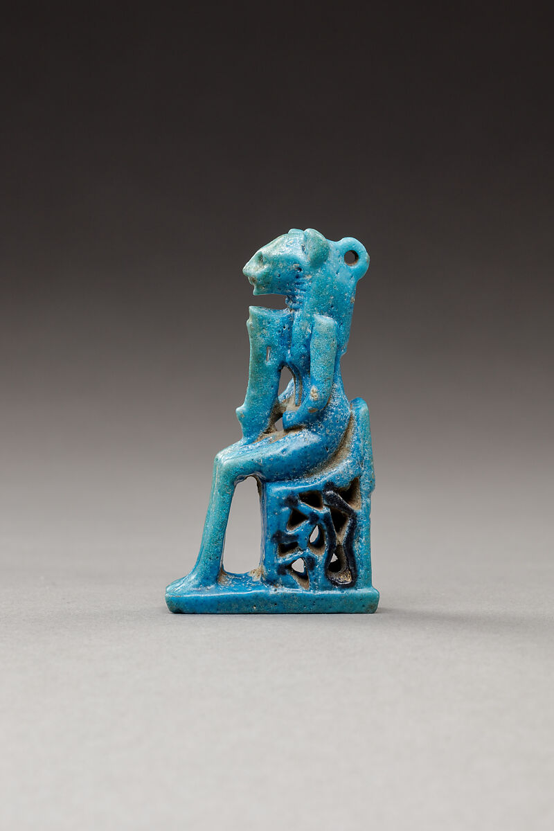 Bastet amulet, Faience