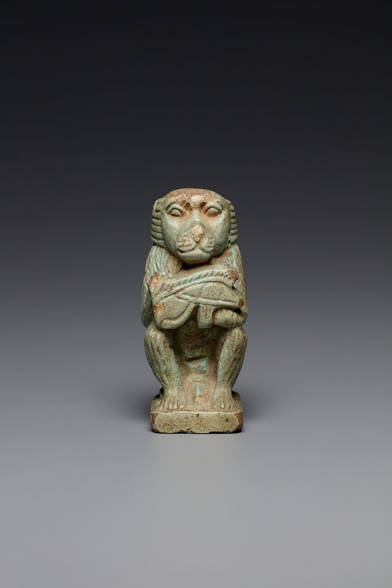 Baboon with a wedjat eye, Faience 