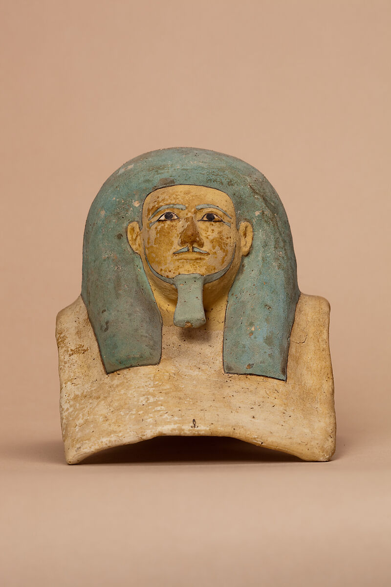 Canopic jar head of Kay, Linen covered with stucco 