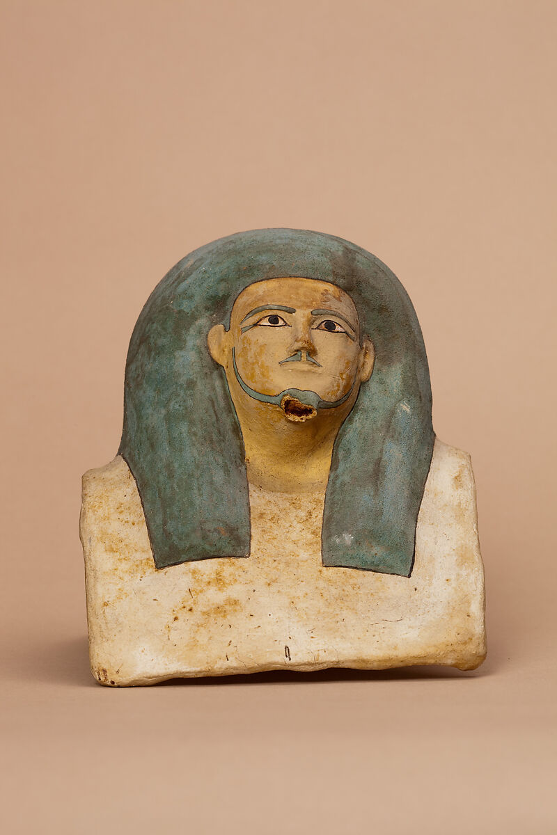 Canopic jar head of Kay, Linen covered with stucco 
