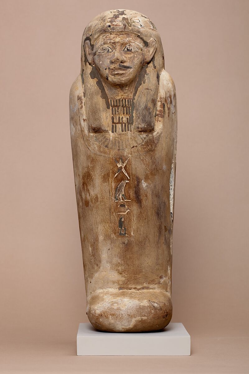 Anthropoid-coffin-form canopic container inscribed with the name of Duamutef, Wood, paint 