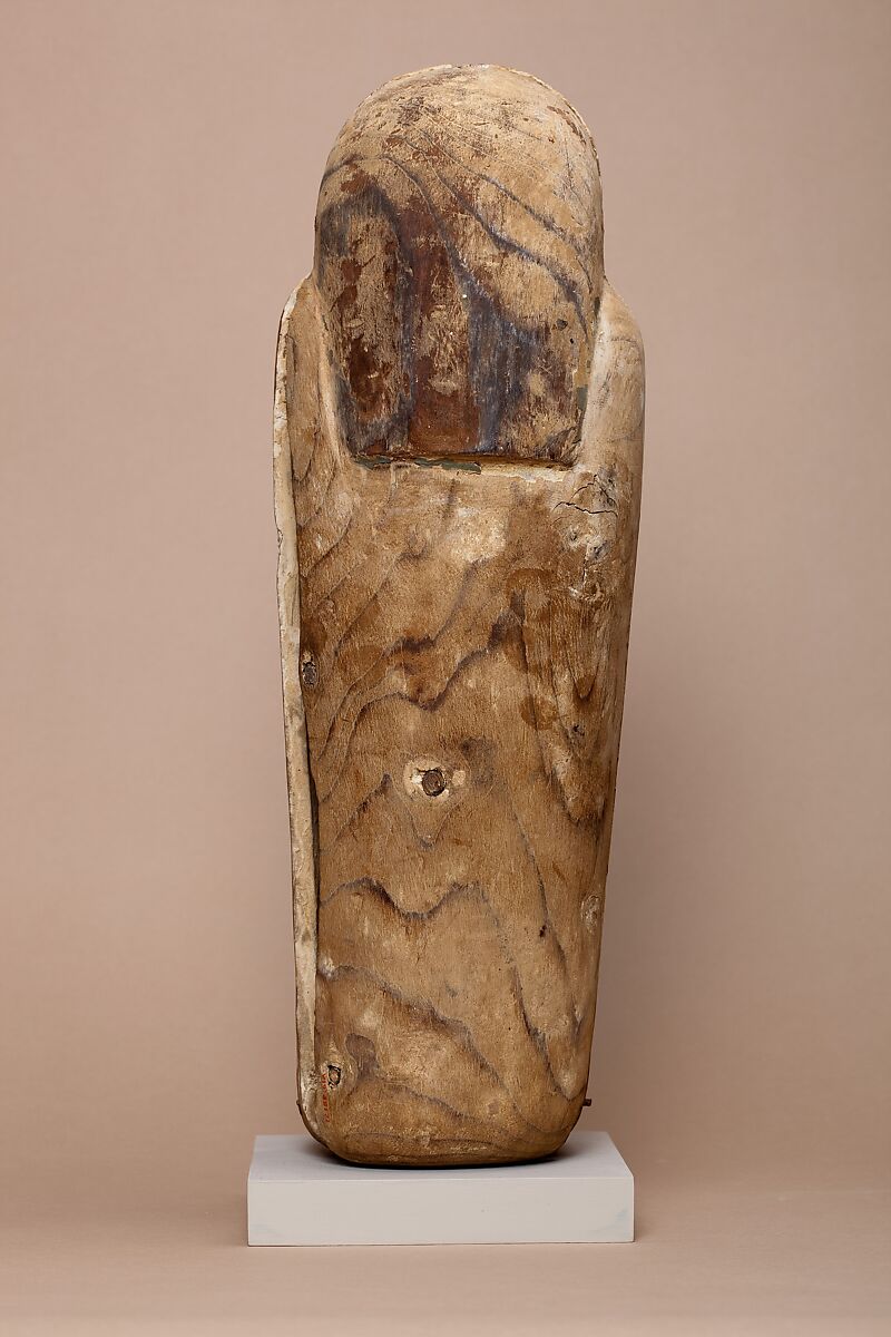 Anthropoid-coffin-form canopic container inscribed with the name of Duamutef, Wood, paint