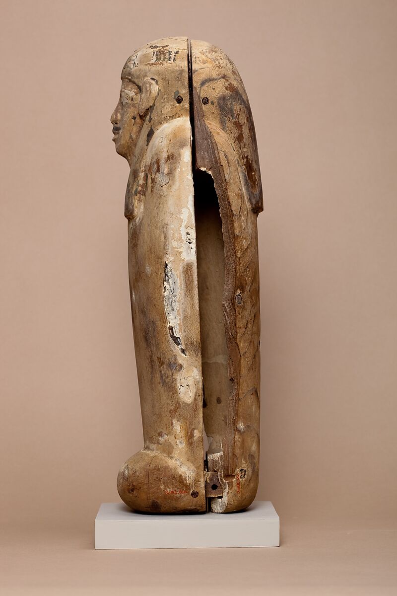 Anthropoid-coffin-form canopic container inscribed with the name of Duamutef, Wood, paint