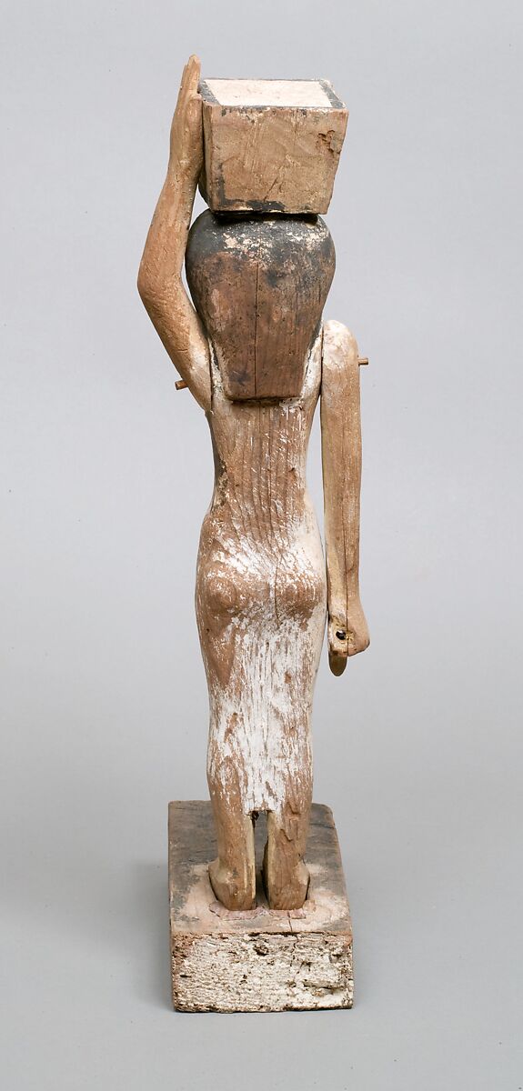Offering bearer statuette, Wood, paint