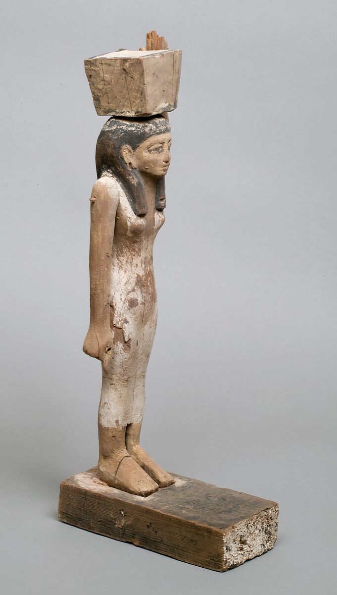 Offering bearer statuette, Wood, paint
