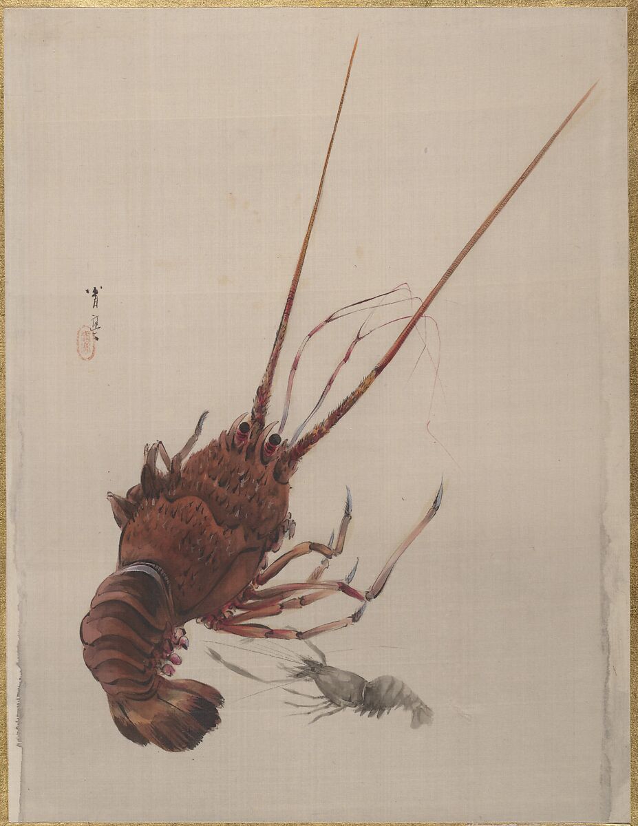 Crayfish, Watanabe Seitei (Japanese, 1851–1918), Album leaf; ink and color on silk, Japan 
