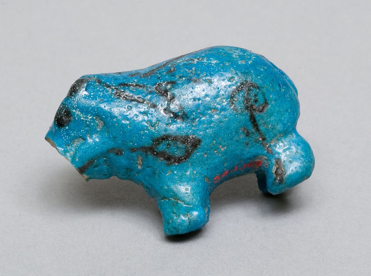 Hippopotamus figurine, Faience, blue glaze 