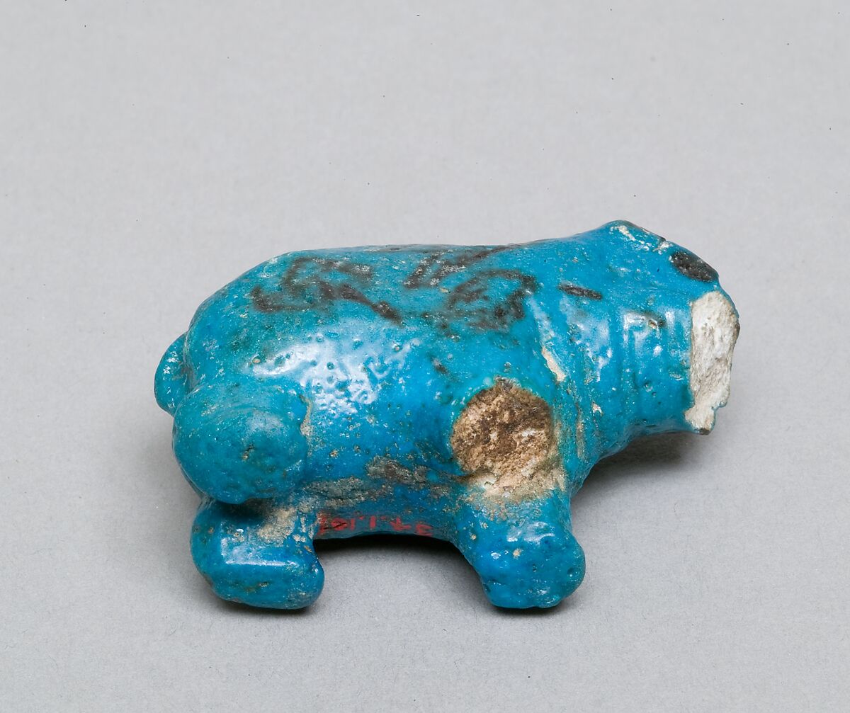 Hippopotamus figurine, Faience, blue glaze