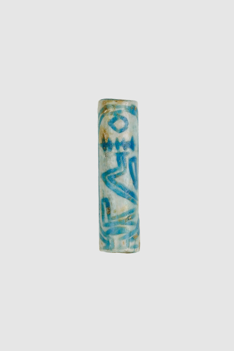 Cylinder seal with name of Amenemhat III, Bright blue glazed steatite 