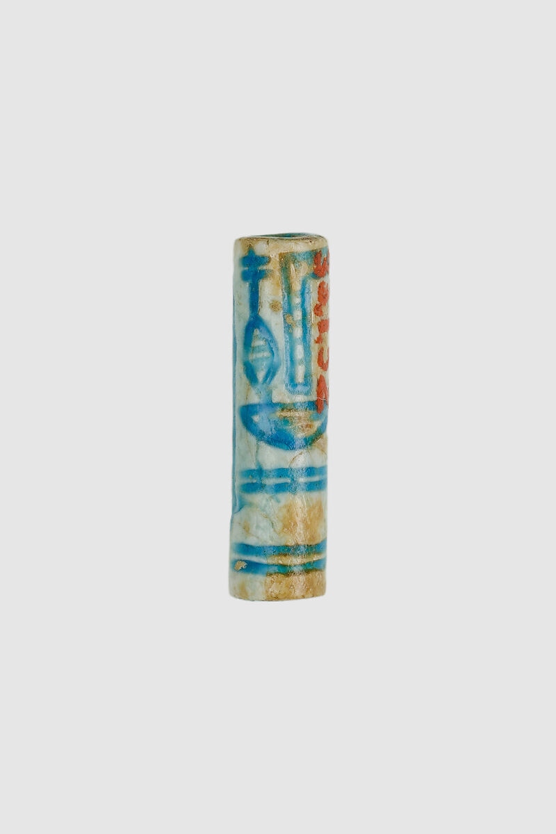 Cylinder seal with name of Amenemhat III, Bright blue glazed steatite